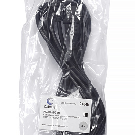 Cabeus, PC-189-VDE-3M, кабель питания монитор-компьютер IEC 320 C13 - IEC 320 C14 (3x0.75), 3 м