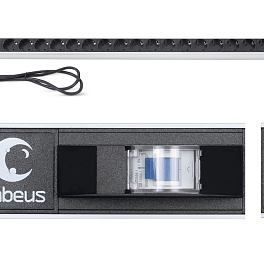 Cabeus, PDU-16-20S-B, блок розеток для 19" шкафов, вертикальный, 20 розеток Schuko, 16А, автомат защиты, алюминиевый корпус, шнур с вилкой Schuko 2 м