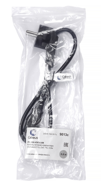 Cabeus, PC-186-VDE-0.6M, кабель питания компьютера (Schuko+C13) (3x0.75), 0,6м Cabeus, PC-186-VDE-0.6M, кабель питания компьютера (Schuko+C13) (3x0.75), 0,6м