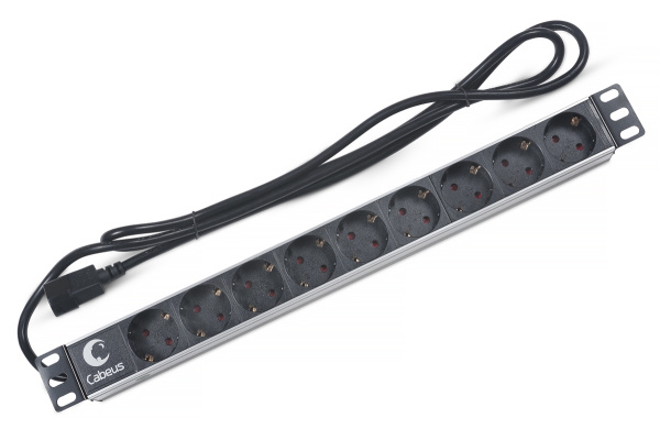 Cabeus, PDU-9P-2IEC, блок евророзеток для 19" шкафов, горизонтальный, 9 розеток, 10 A, без выключателя, алюминиевый корпус, шнур 2 м, вилка IEC 320 C14 Cabeus, PDU-9P-2IEC, блок евророзеток для 19" шкафов, горизонтальный, 9 розеток, 10 A, без выключателя, алюминиевый корпус, шнур 2 м, вилка IEC 320 C14