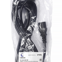 Cabeus, PC-189-VDE-5M, кабель питания монитор-компьютер IEC 320 C13 - IEC 320 C14 (3x0.75), 5 м