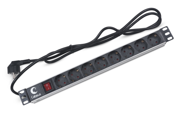 Cabeus, PDU-8P-2EU, блок евророзеток для 19" шкафов, горизонтальный, 8 розеток, 16 A, выключатель, шнур 2м, алюминиевый корпус, немецкий стандарт Cabeus, PDU-8P-2EU, блок евророзеток для 19" шкафов, горизонтальный, 8 розеток, 16 A, выключатель, шнур 2м, алюминиевый корпус, немецкий стандарт