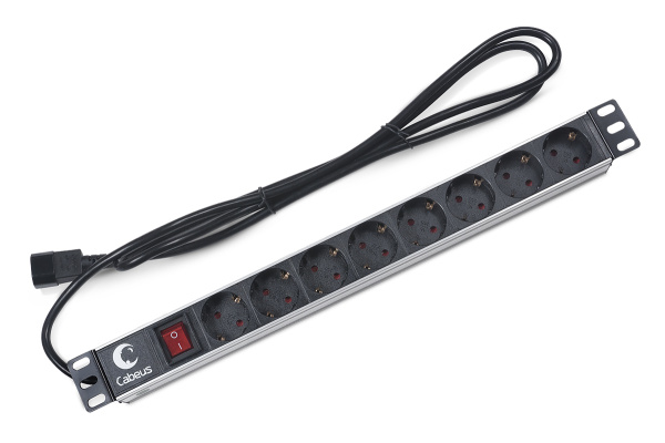 Cabeus, PDU-8P-2IEC, блок евророзеток для 19" шкафов, горизонтальный, 8 розеток, 10 A, выключатель, алюминиевый корпус, шнур 2 м, вилка IEC 320 C14 Cabeus, PDU-8P-2IEC, блок евророзеток для 19" шкафов, горизонтальный, 8 розеток, 10 A, выключатель, алюминиевый корпус, шнур 2 м, вилка IEC 320 C14