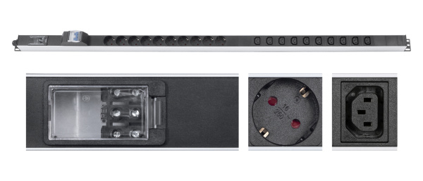 Cabeus, PDU-16-10S-10C13-B-T, блок розеток для 19" шкафов, вертикальный, 10 розеток Schuko, 10 розеток IEC 320 C13, 16А, автомат защиты, алюминиевый корпус, клеммная колодка Cabeus, PDU-16-10S-10C13-B-T, блок розеток для 19" шкафов, вертикальный, 10 розеток Schuko, 10 розеток IEC 320 C13, 16А, автомат защиты, алюминиевый корпус, клеммная колодка