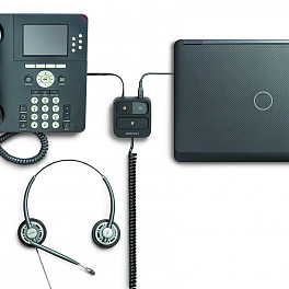 Plantronics MDA100 — адаптер-переключатель для подключения профессиональных гарнитур к ПК и телефону (QD, USB, RJ9)