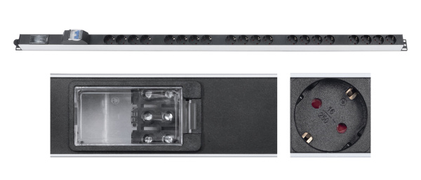 Cabeus, PDU-16-20S-B-T, блок розеток для 19" шкафов, вертикальный, 20 розеток Schuko, 16А, автомат защиты, алюминиевый корпус, клеммная колодка Cabeus, PDU-16-20S-B-T, блок розеток для 19" шкафов, вертикальный, 20 розеток Schuko, 16А, автомат защиты, алюминиевый корпус, клеммная колодка