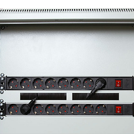Cabeus, PDU-8P, блок евророзеток для 19" шкафов, горизонтальный, 8 розеток, 10 A, выключатель, гнездо под шнур, алюминиевый корпус