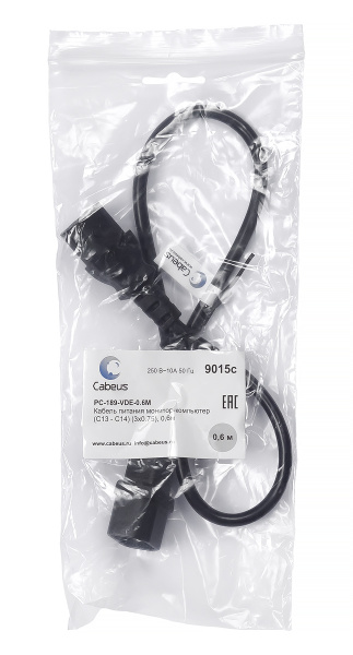 Cabeus, PC-189-VDE-0.6M, кабель питания монитор-компьютер IEC 320 C13 - IEC 320 C14 (3x0.75). 0.6м Cabeus, PC-189-VDE-0.6M, кабель питания монитор-компьютер IEC 320 C13 - IEC 320 C14 (3x0.75). 0.6м