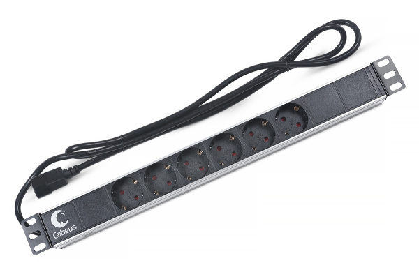 Cabeus, PDU-6P-2IEC, блок евророзеток для 19" шкафов, горизонтальный, 6 розеток, 10 A, без выключателя, алюминиевый корпус, шнур 2 м, вилка IEC 320 C14 Cabeus, PDU-6P-2IEC, блок евророзеток для 19" шкафов, горизонтальный, 6 розеток, 10 A, без выключателя, алюминиевый корпус, шнур 2 м, вилка IEC 320 C14
