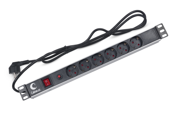 Cabeus, PDU-6P-F-2EU, блок евророзеток для 19" шкафов, горизонтальный, 6 розеток, фильтр, 16 A, выключатель, шнур 2м, алюминиевый корпус, немецкий стандарт Cabeus, PDU-6P-F-2EU, блок евророзеток для 19" шкафов, горизонтальный, 6 розеток, фильтр, 16 A, выключатель, шнур 2м, алюминиевый корпус, немецкий стандарт